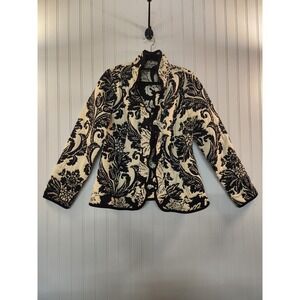 Trimdin Women's Black & Cream Velvet Burnout Open Jacket Size M Whimsygoth Glam